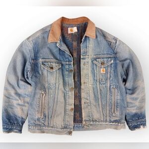 90s Carhartt Blue Denim Aztec Blanket Lined Jacket PJB008 - XL